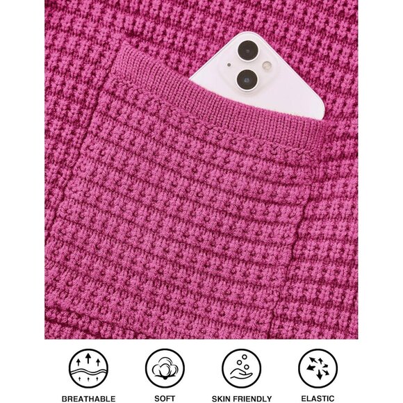 Women's Knit Cardigan Sweater – Chunky Button Down Open Front Jacket Pink Large - Picture 7 of 8